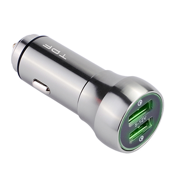 Dual usb aluminum alloy car charger fast charging qc 3.0 car charger car mobile phone charger