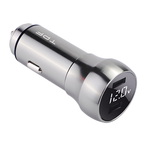 Smart car charger qc3.0 fast charge aluminum alloy digital display car charger car mobile phone charger